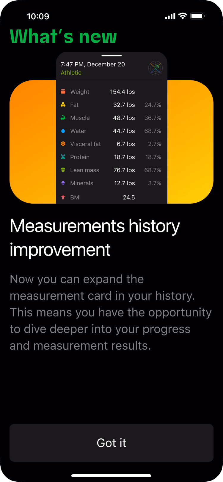 What's new — Measurements history